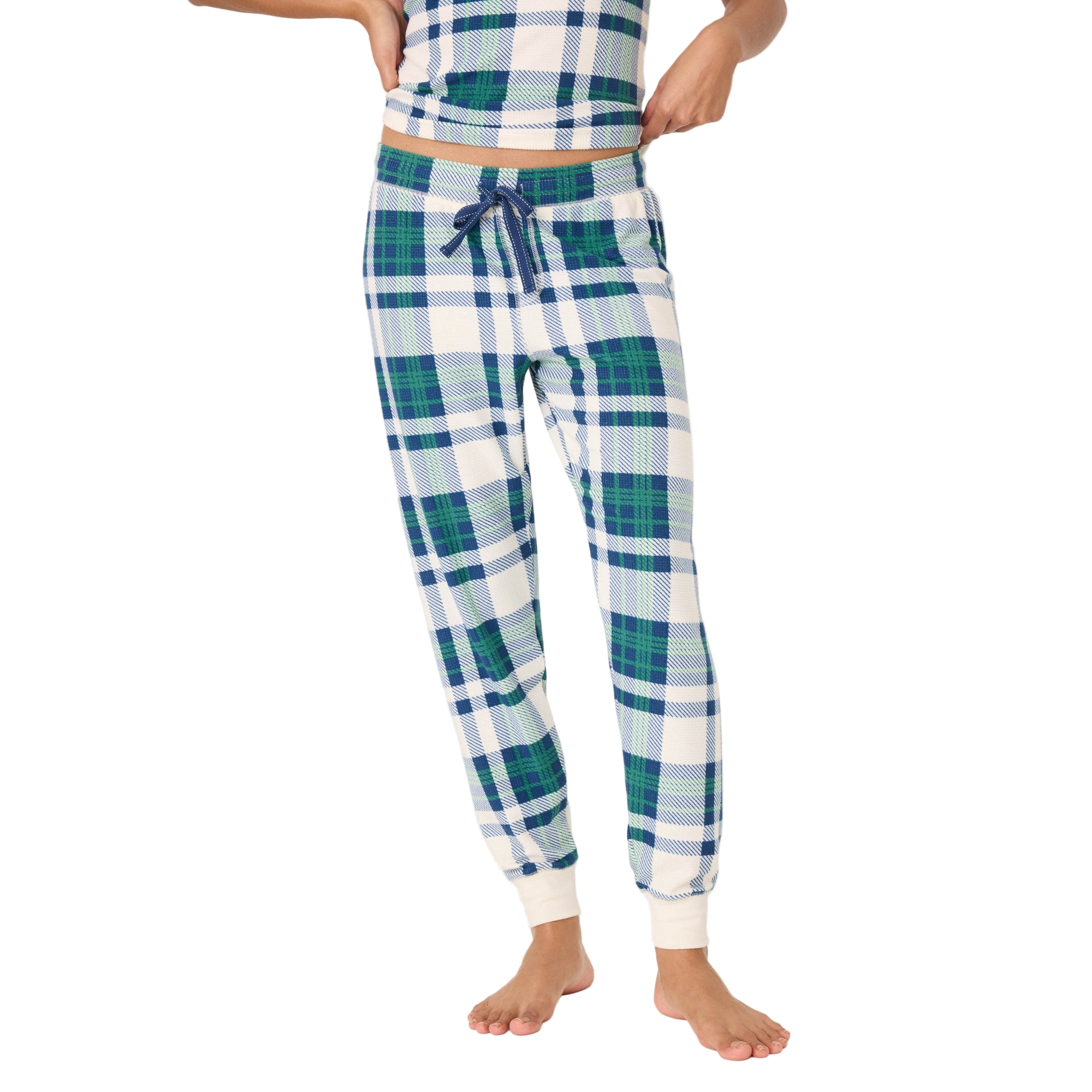 Women's Cozy Life Plaid Thermal Velour Banded Pants