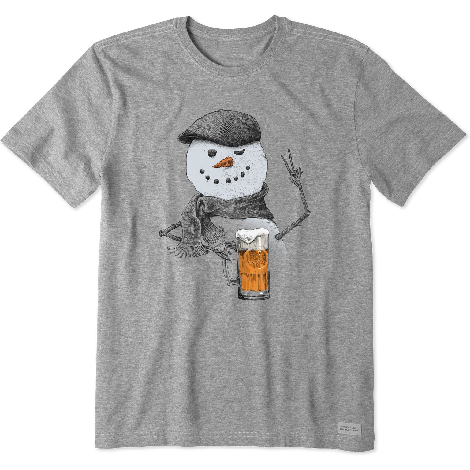 Men's Peaceful Snowman w Beer Short Sleeve Crusher Tee Shirt