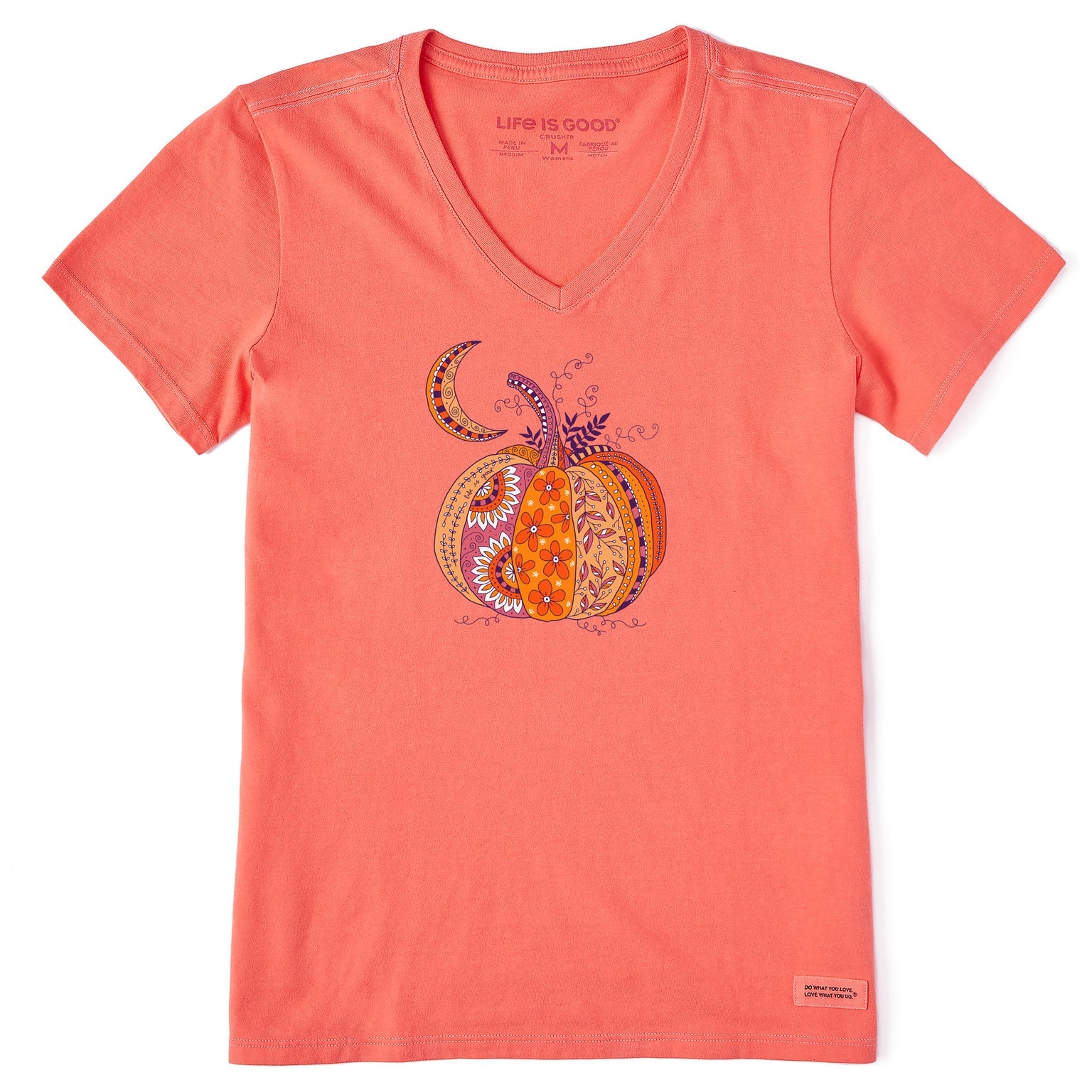 Women's Doodle Pumpkin Short Sleeve Crusher Vee Shirt