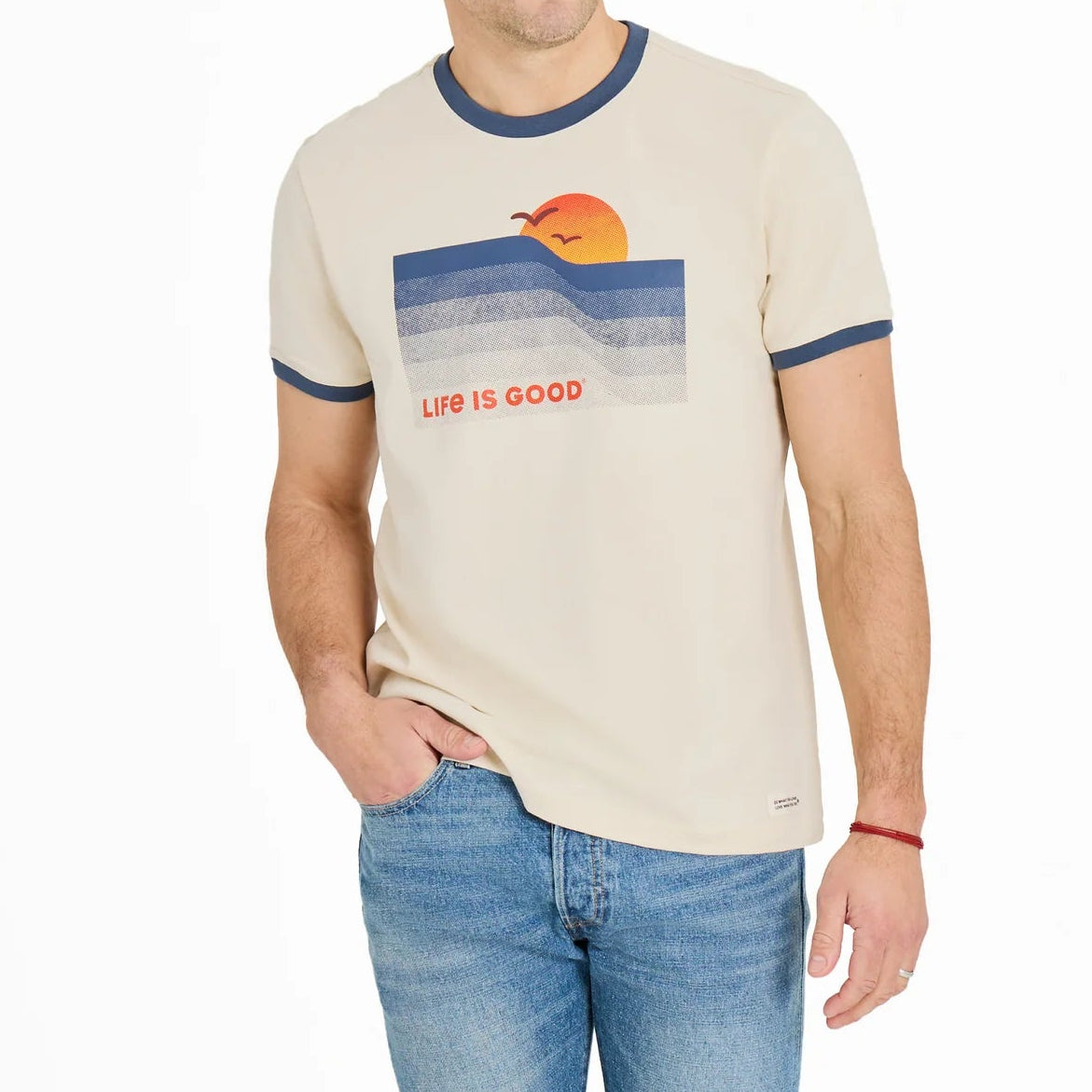 Men's Wavy Sunset Classic Crusher Ringer Tee Shirt