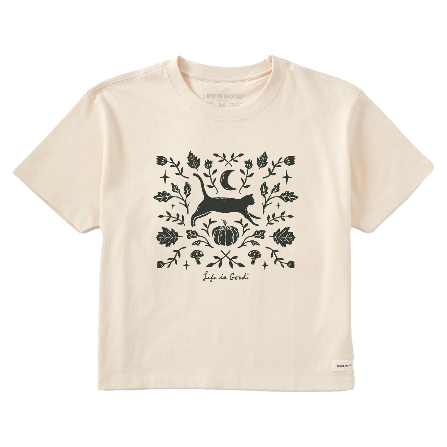 Women's Fall Foliage Cat Short Sleeve Crusher Boxy Tee Shirt