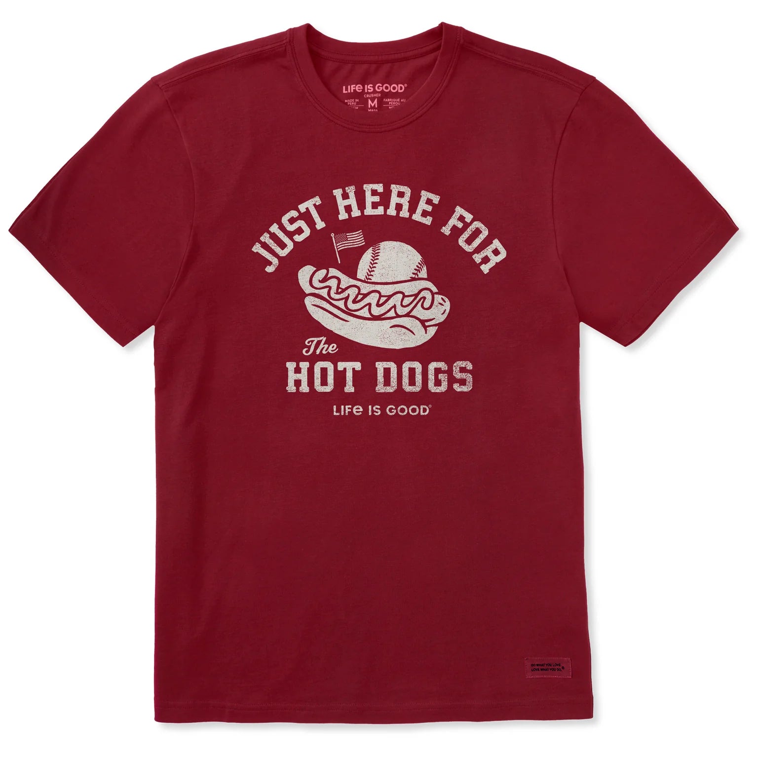 Men's Here for the Hot Dogs Baseball Short Sleeve Cotton Crusher Tee Shirt