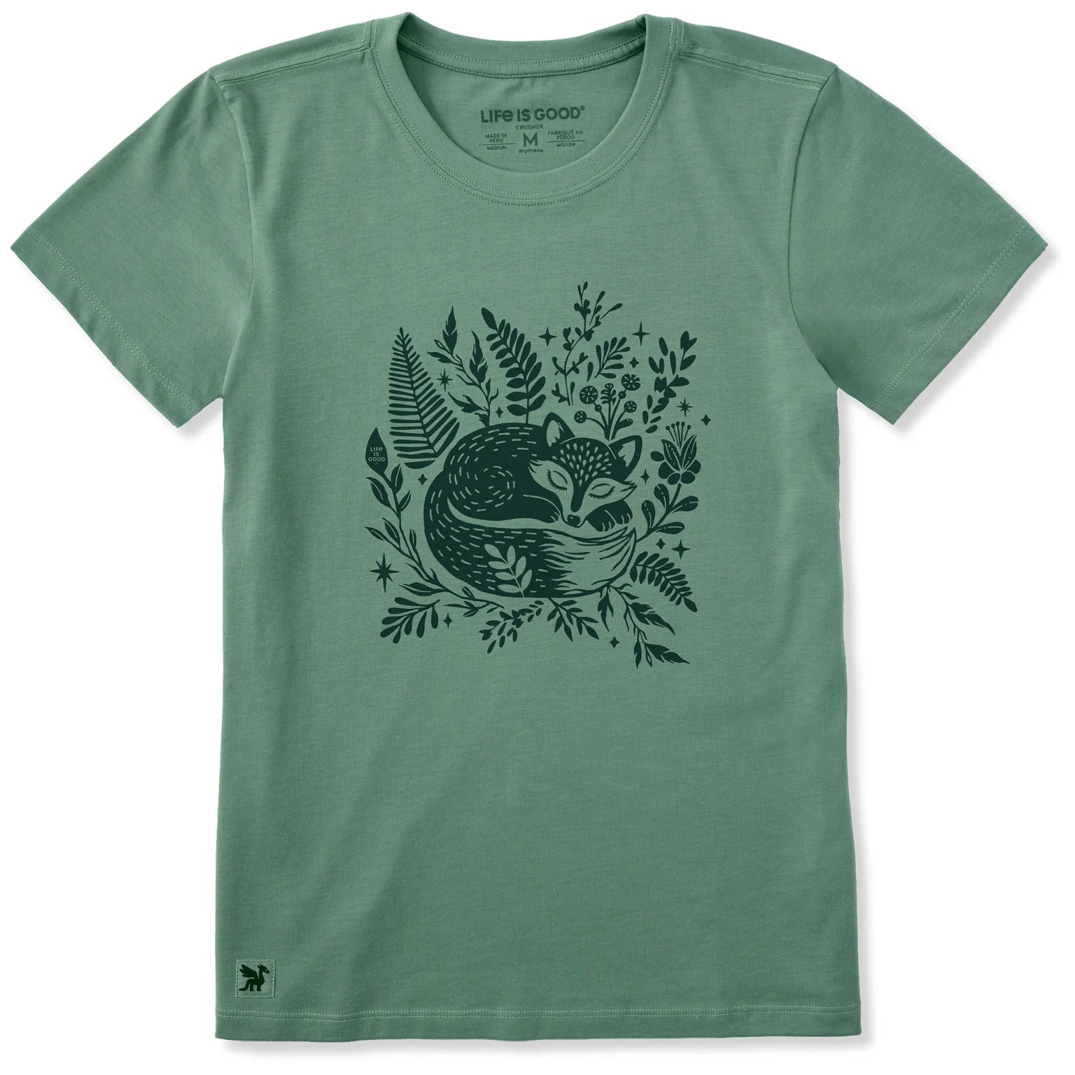Women's Sleeping Fox on Ferns Short Sleeve Crusher Tee Shirt