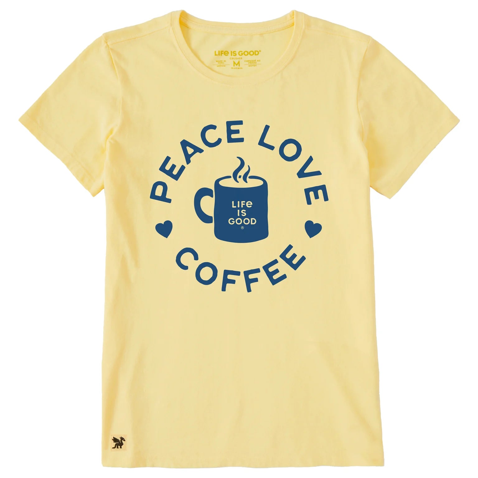 Women's Peace Love Coffee Mug Circle Short Sleeve Crusher Tee Shirt
