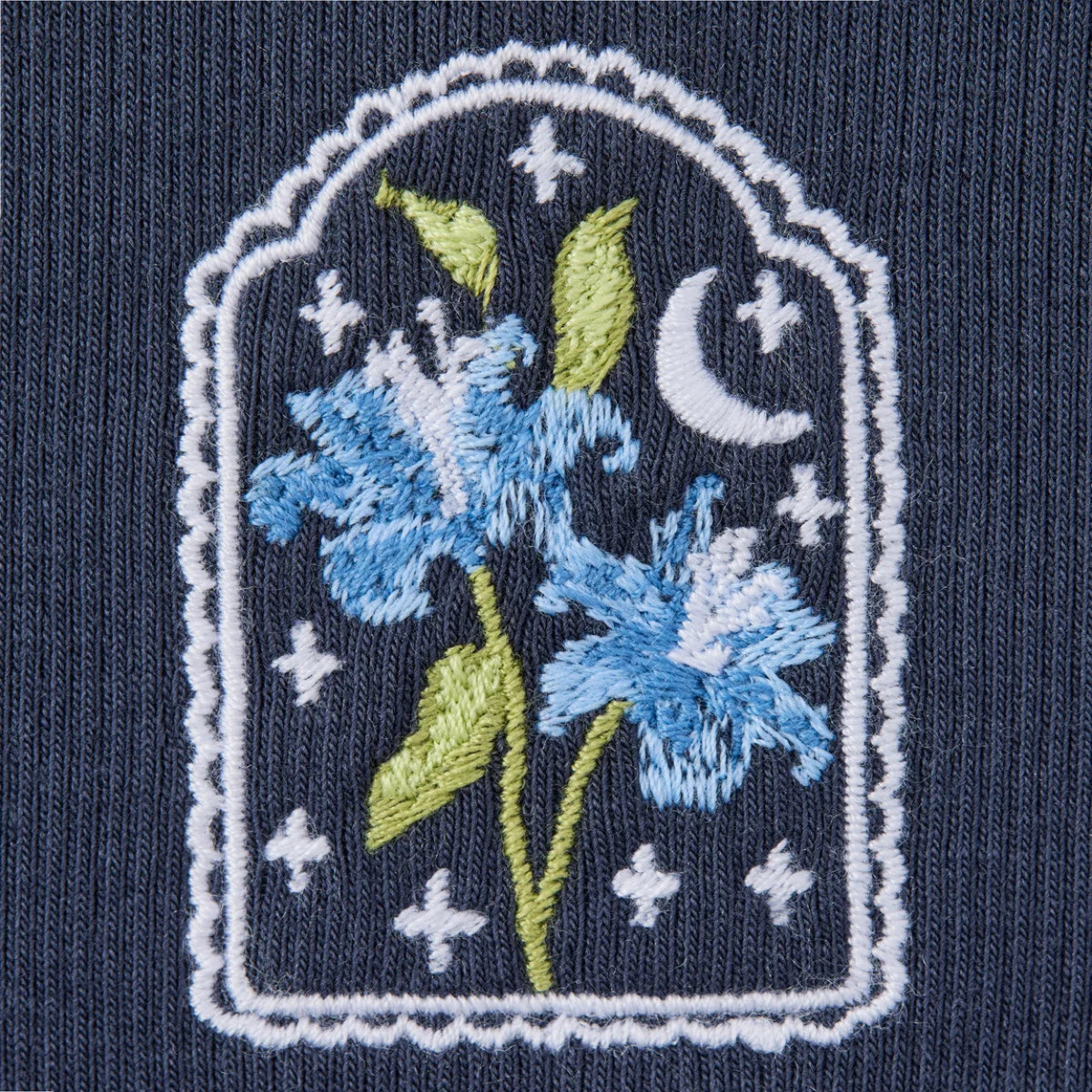 Women's Embroidered Lily Frame Short Sleeve Fitted Rib Tee Shirt