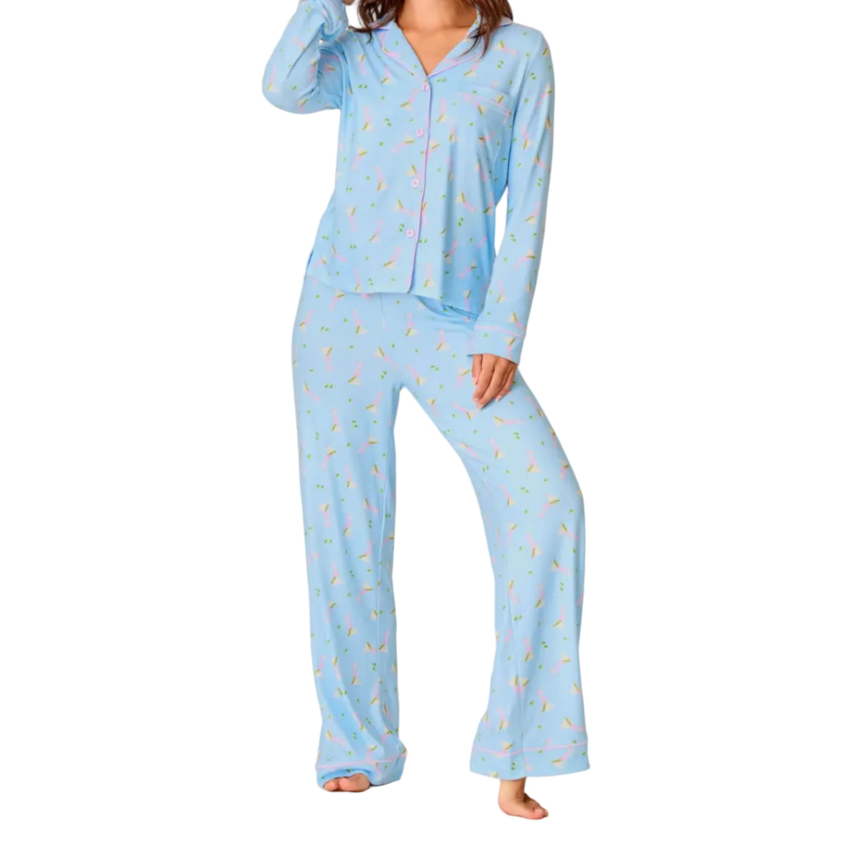 Women's Olive You Martini Print Long Sleeve PJ Pajamas Set