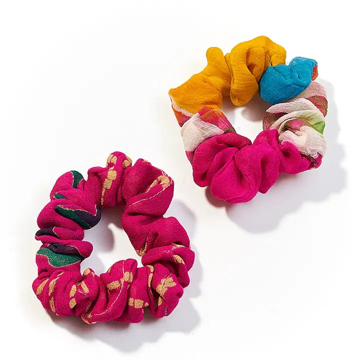 Upcycled Sari Scrunchies Set of 2