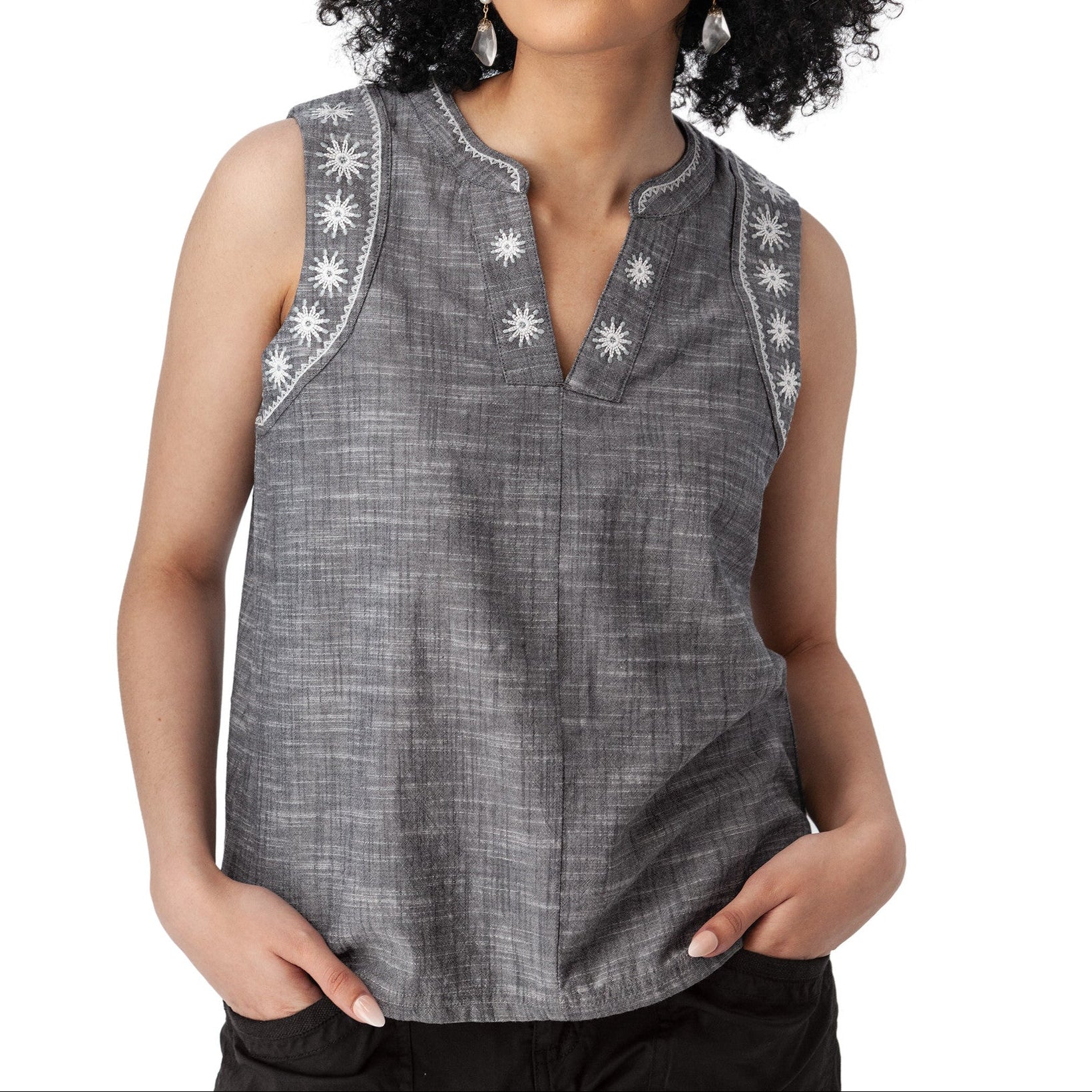 Women's Festival Embroidered Split Neck Tank Top