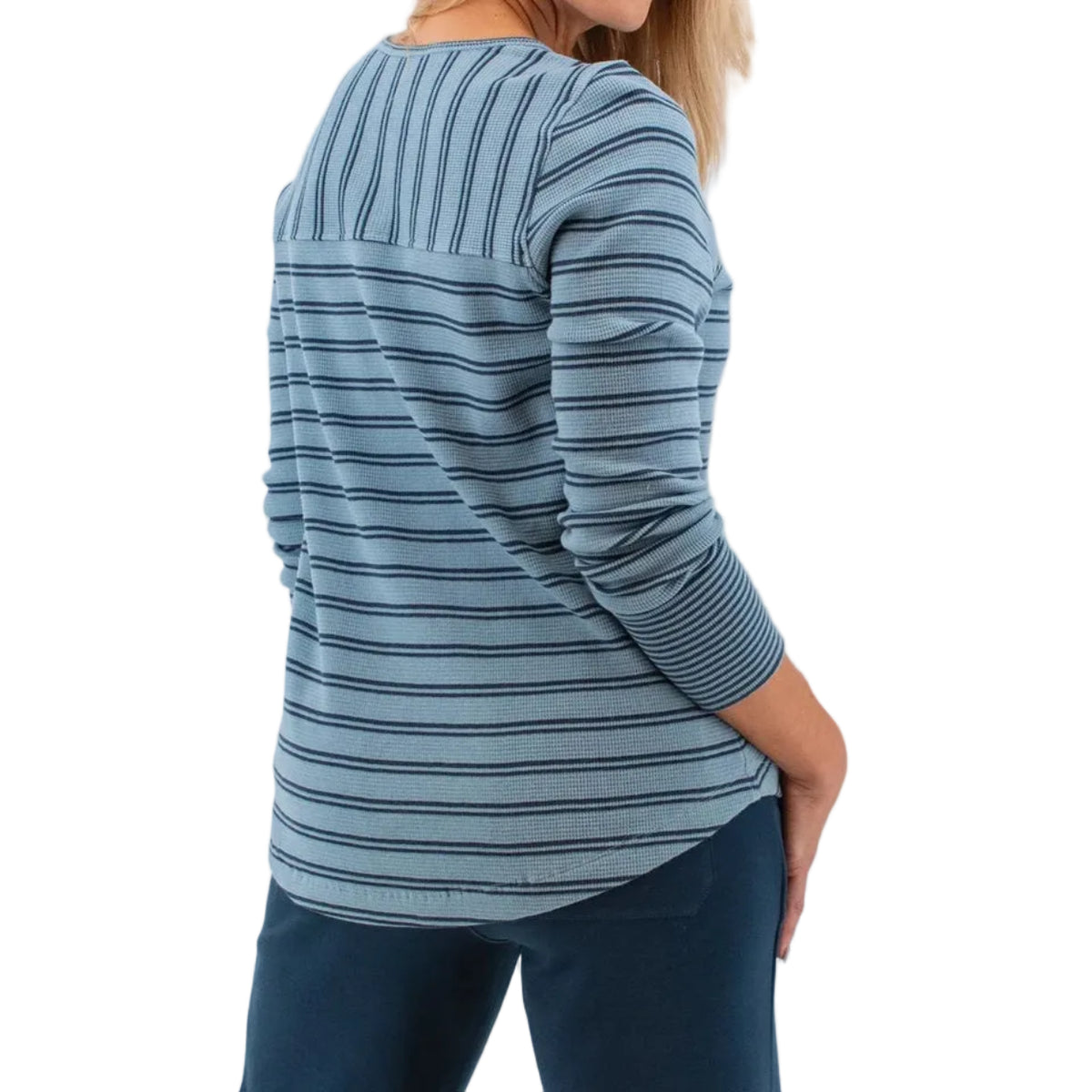 Women's Nichole Thermal Striped Henley Shirt
