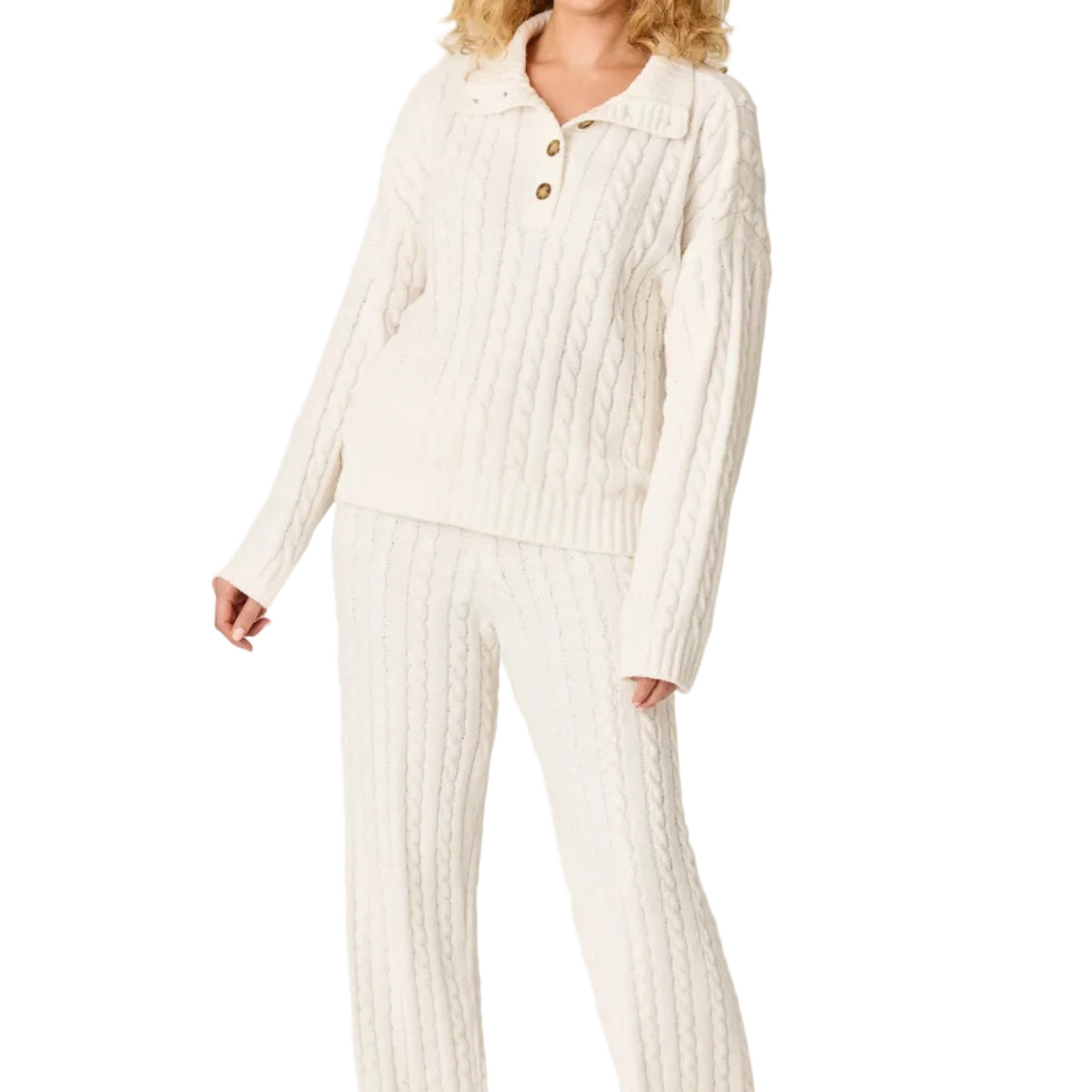 Women's Cozy Chenille Cable Knit Ivory Pullover Sweater