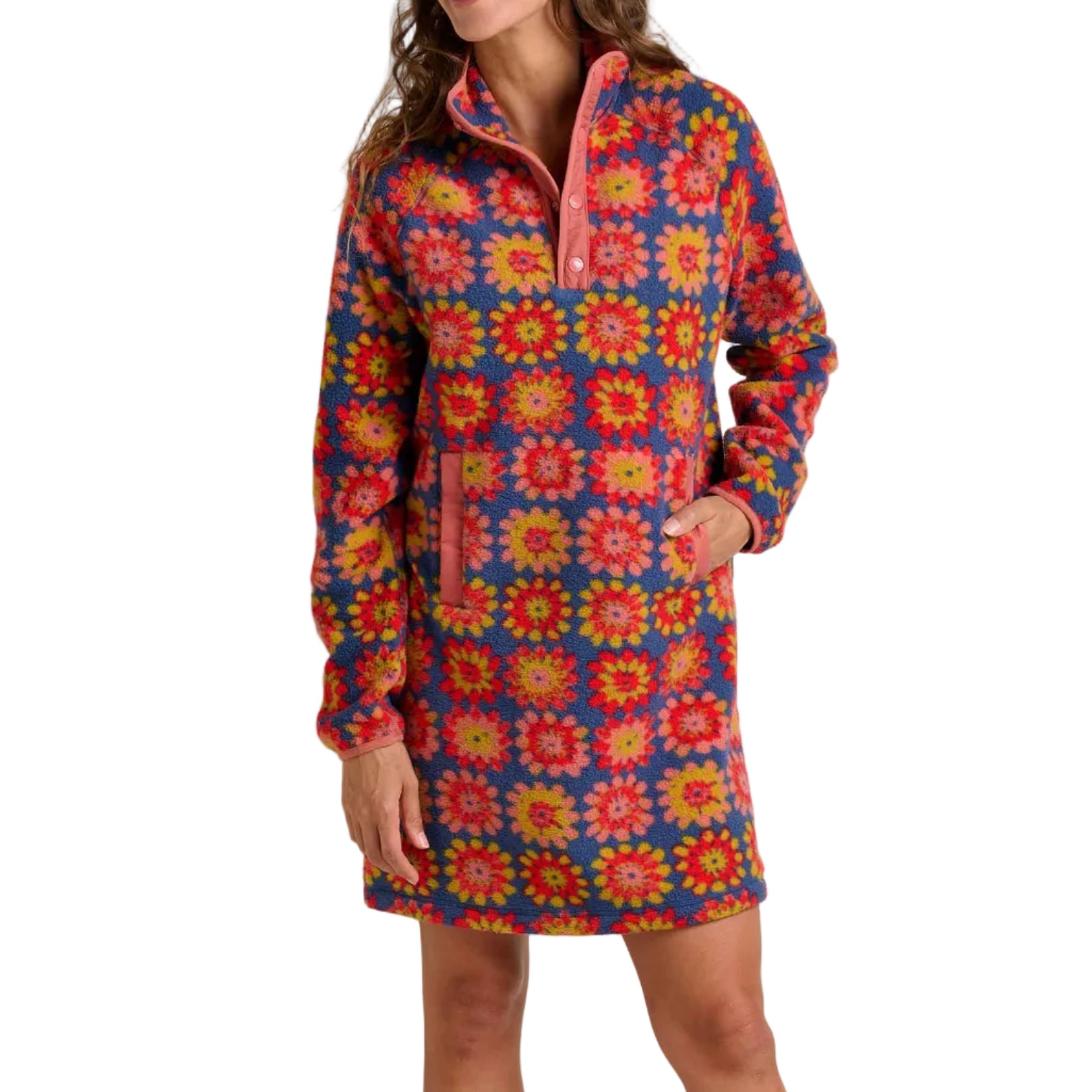 Campo Fleece 1/4 Snap Dress Kyanite Floral Print / S
