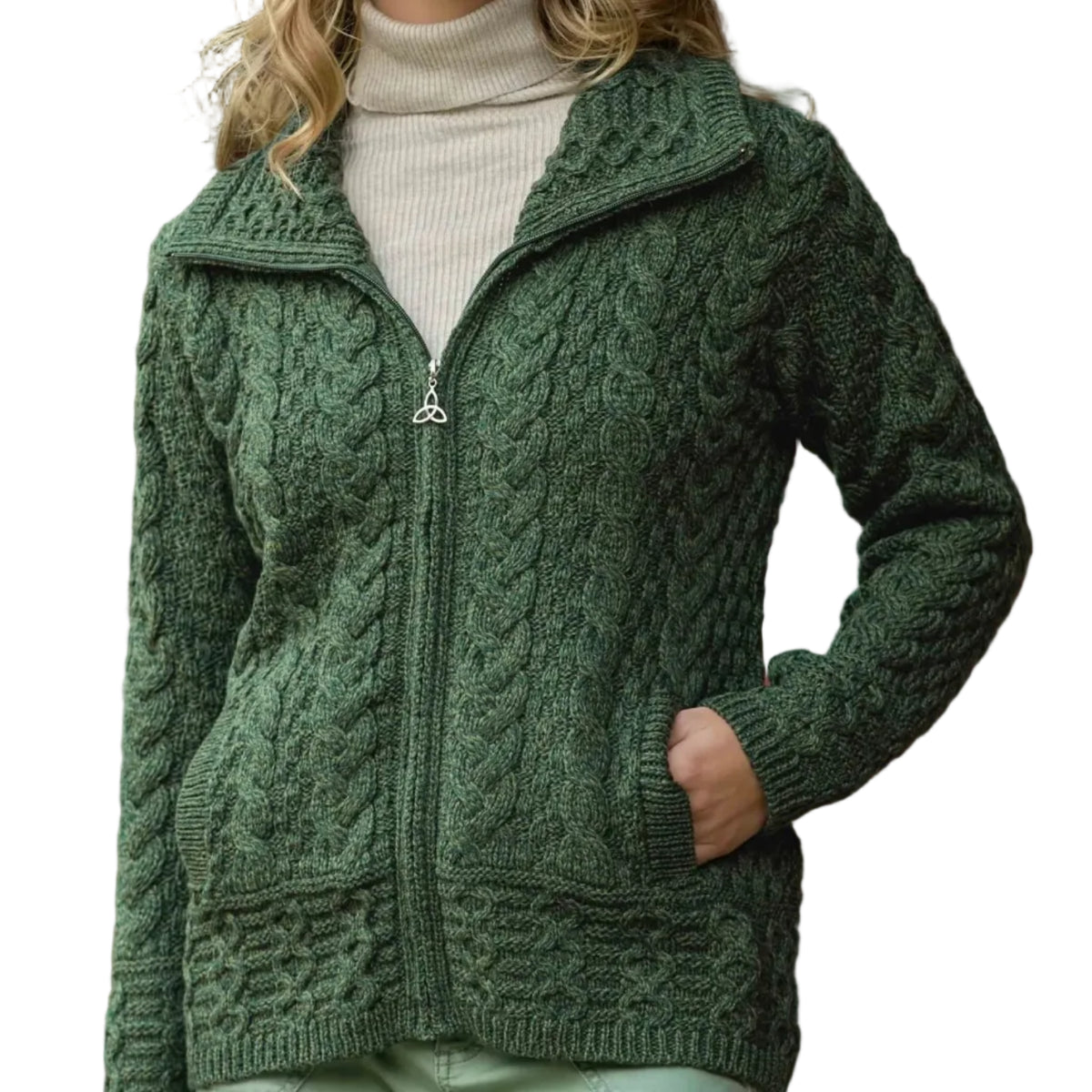 Women's Double Collar Merino Wool Zip Sweater