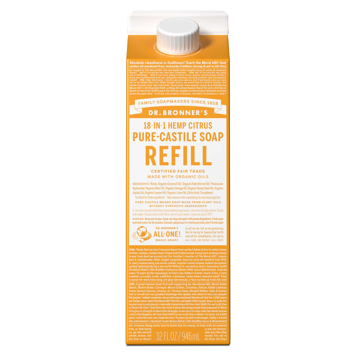 Dr. Bronners Refill Carton--32oz