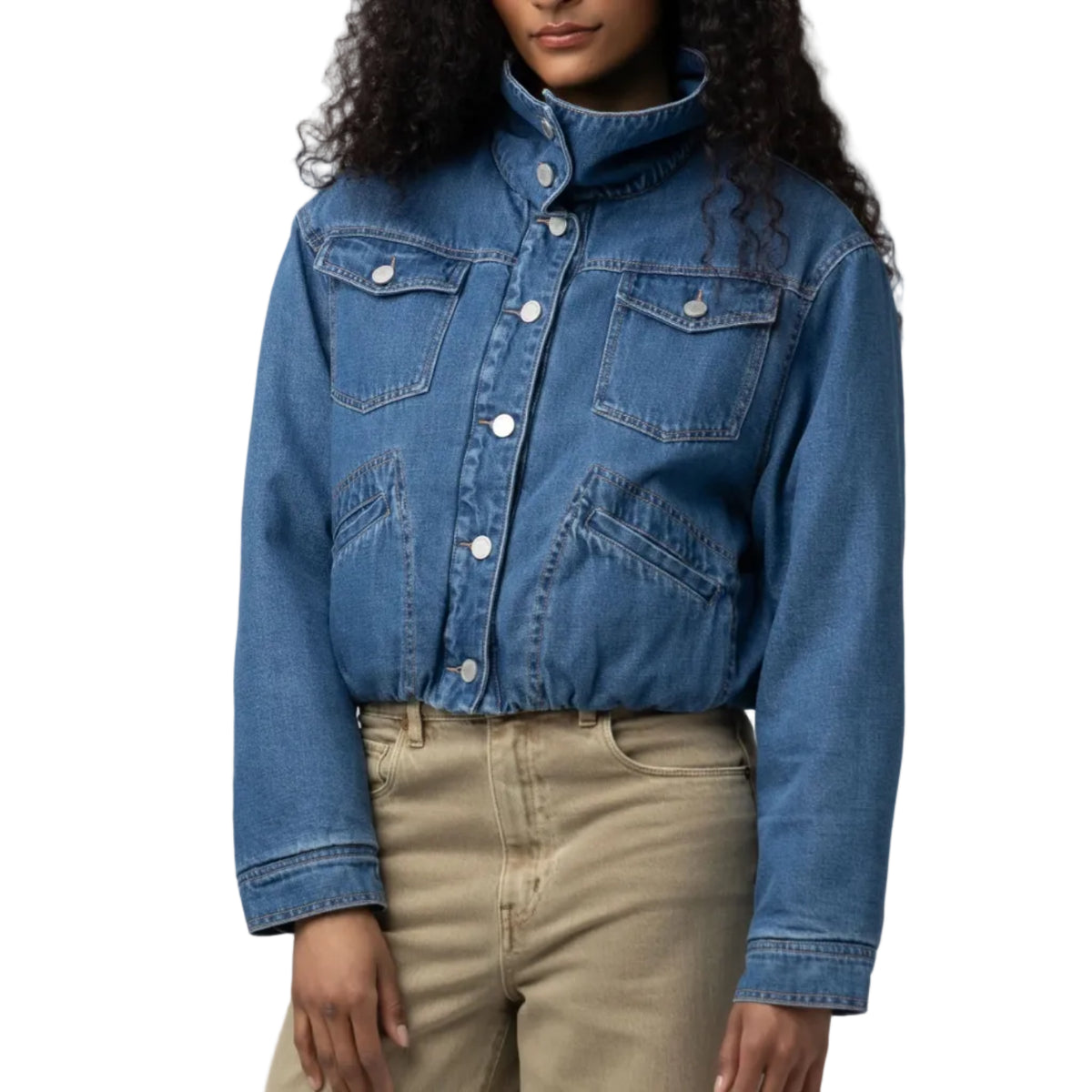 Women's Side Quest High Collar Bubble Denim Jacket