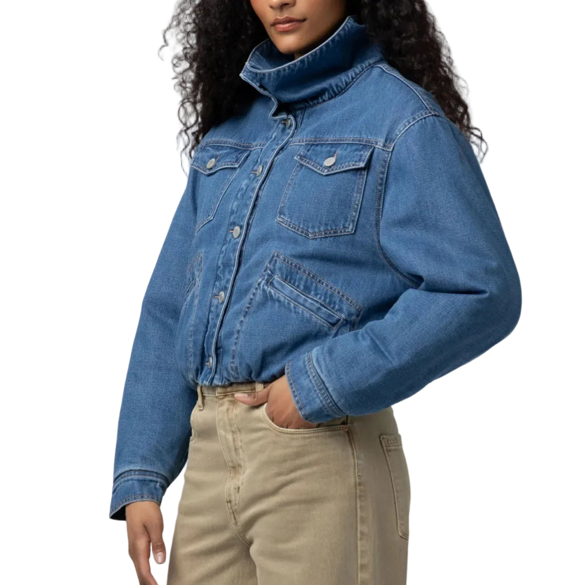 Women's Side Quest High Collar Bubble Denim Jacket