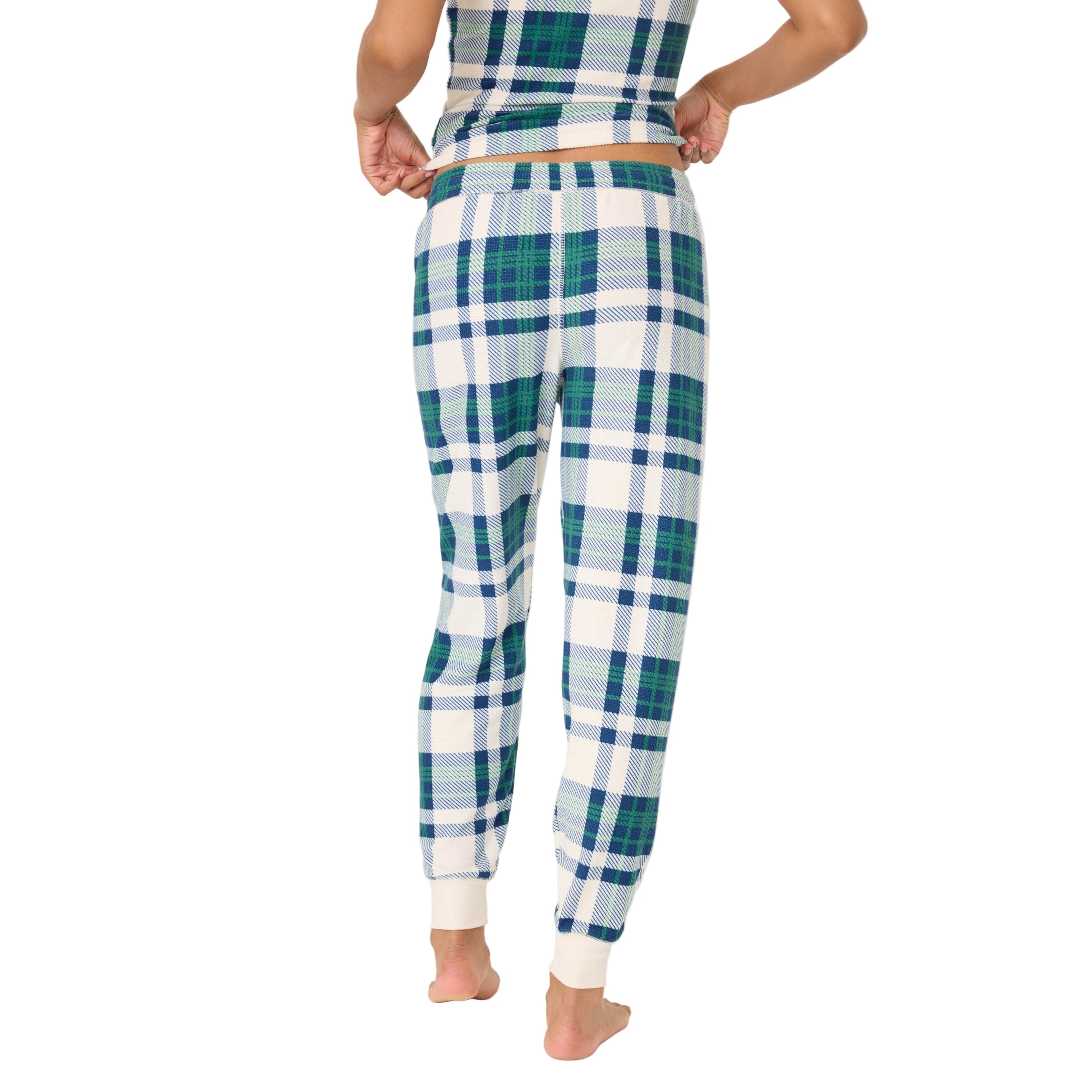 Women's Cozy Life Plaid Thermal Velour Banded Pants