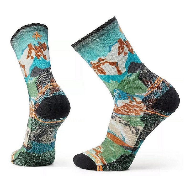 Men's Hike Light Cushion Alpine Trail Print Crew Socks