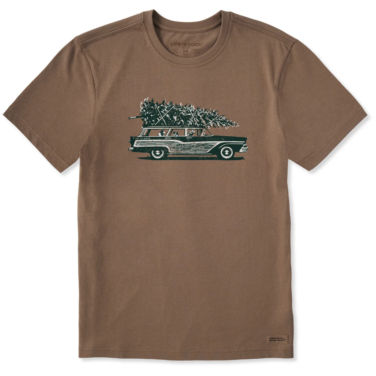 Men's Photo Christmas Tree Wagon Short Sleeve Crusher Tee Shirt
