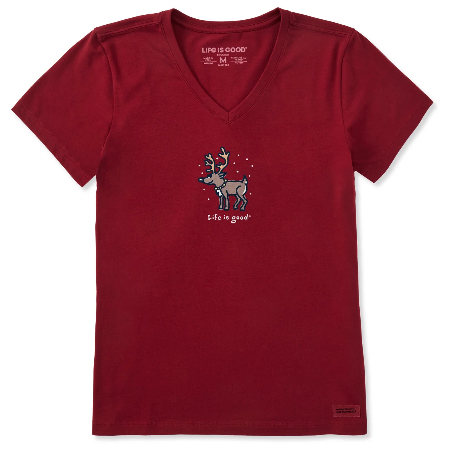 Women's Snowy Reindeer Short Sleeve Crusher Vee Shirt