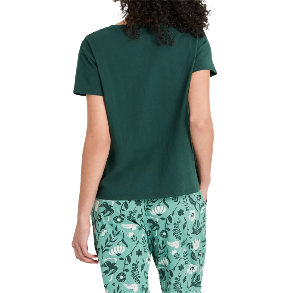 Women's Woodblock Floral and Bird Snuggle Up Sleep Vee Shirt