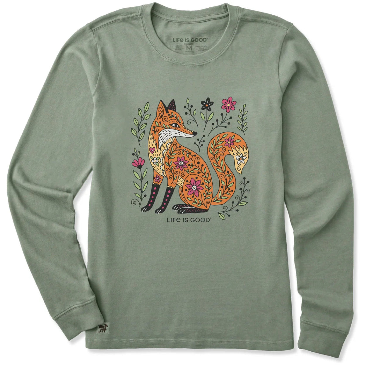 Women's Patchwork Fox Long Sleeve Crusher Tee Shirt
