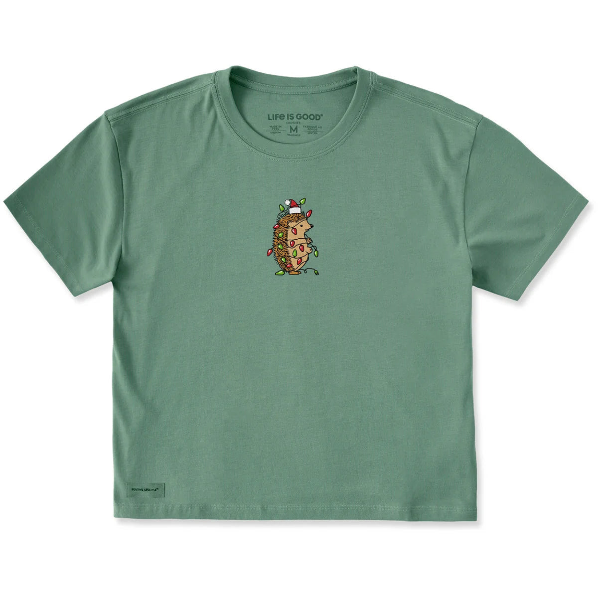 Women's Christmas Hedgehog Short Sleeve Crusher Boxy Tee Shirt