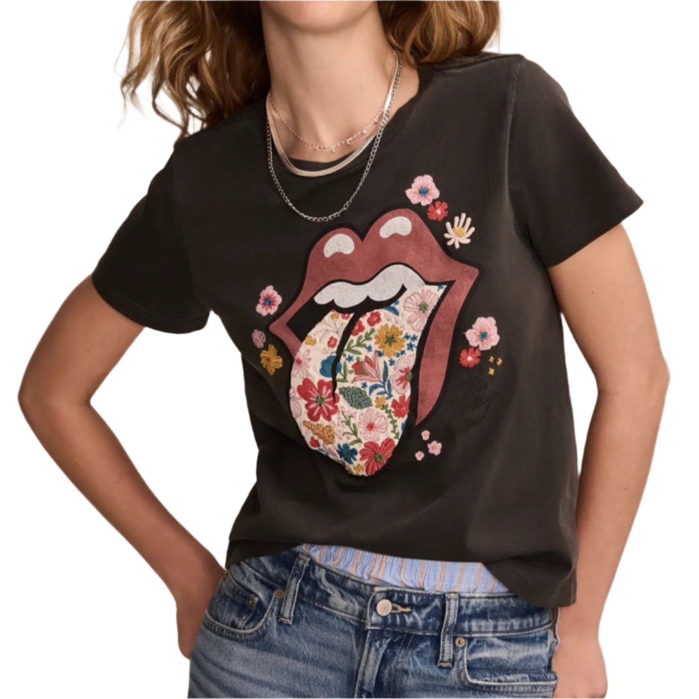 Women's Rolling Stones Floral Tongue Classic Crew Shirt