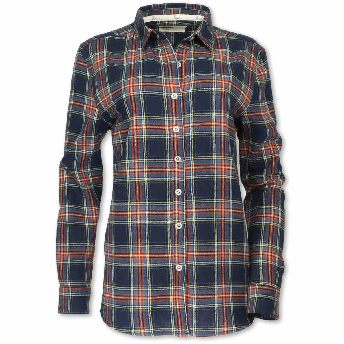 Women's Navy Plaid Flannel Buttondown Shirt