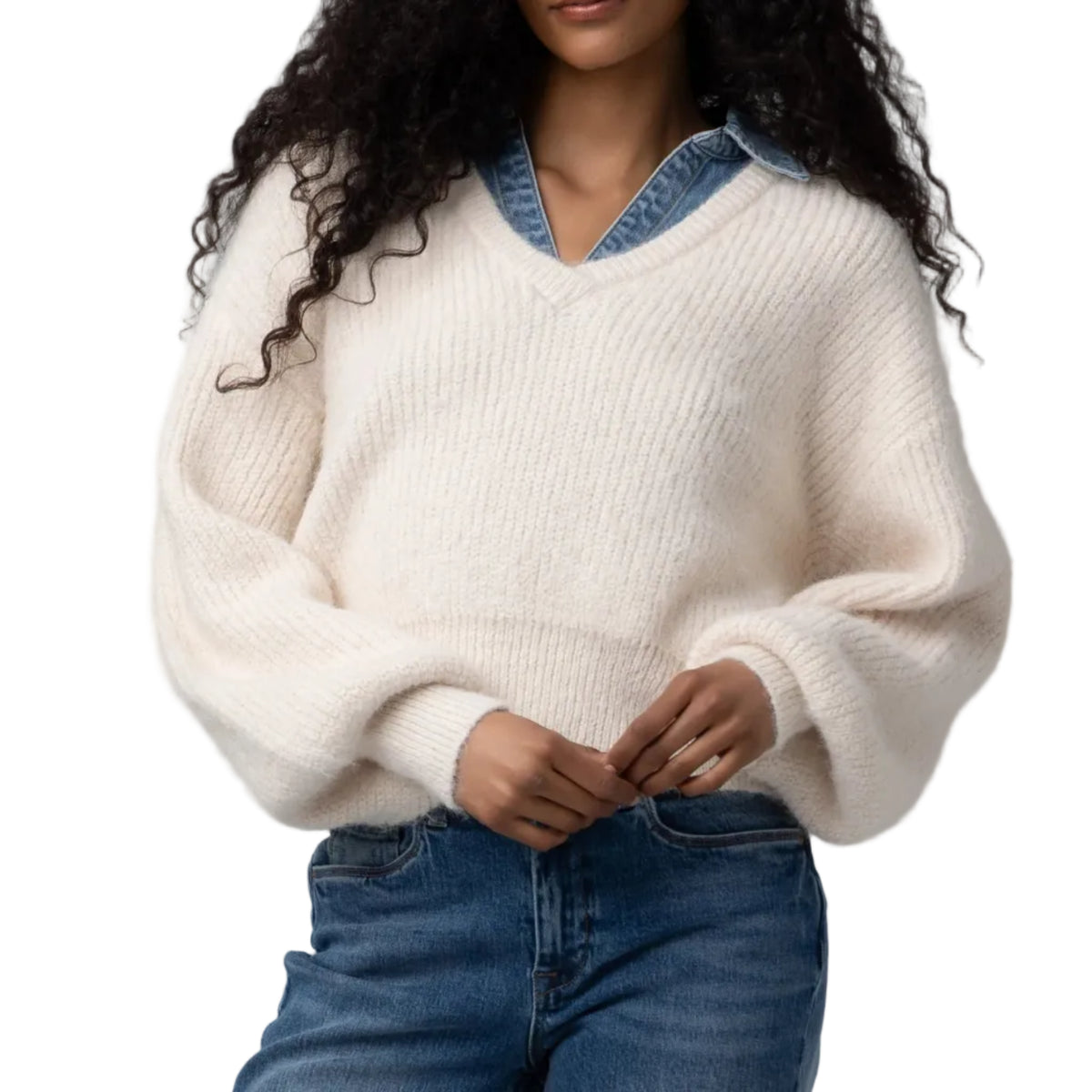 Women's Open Field Sweater w/ Denim Collar