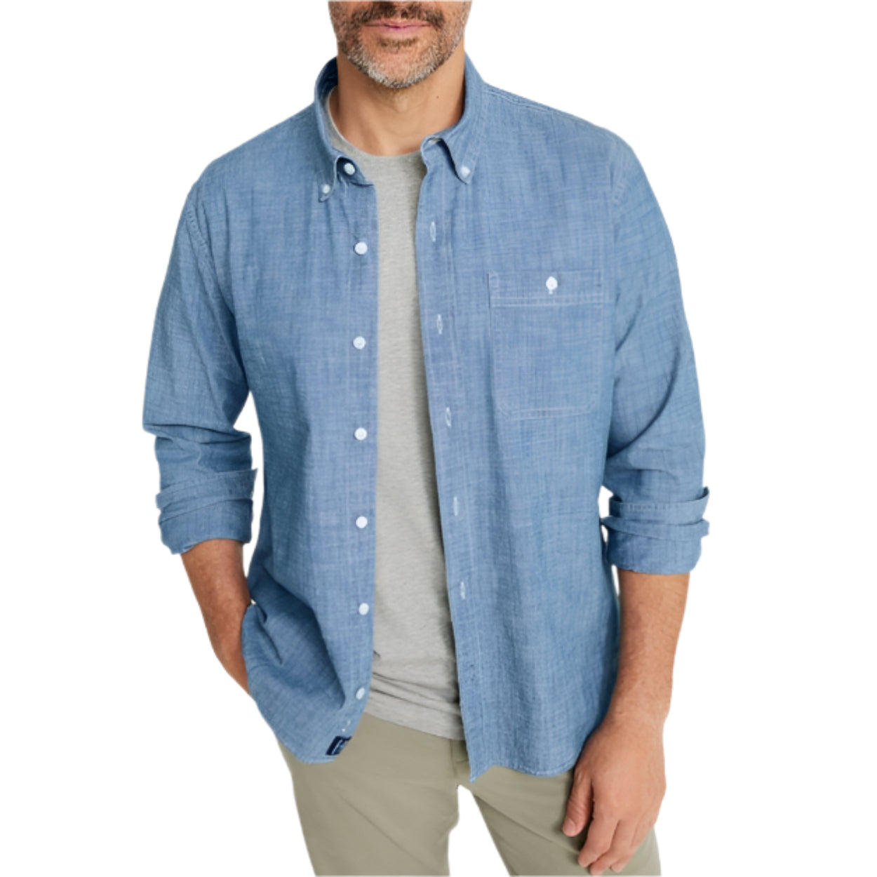 Men's Comfort Stretch Chambray Shirt Long Sleeve