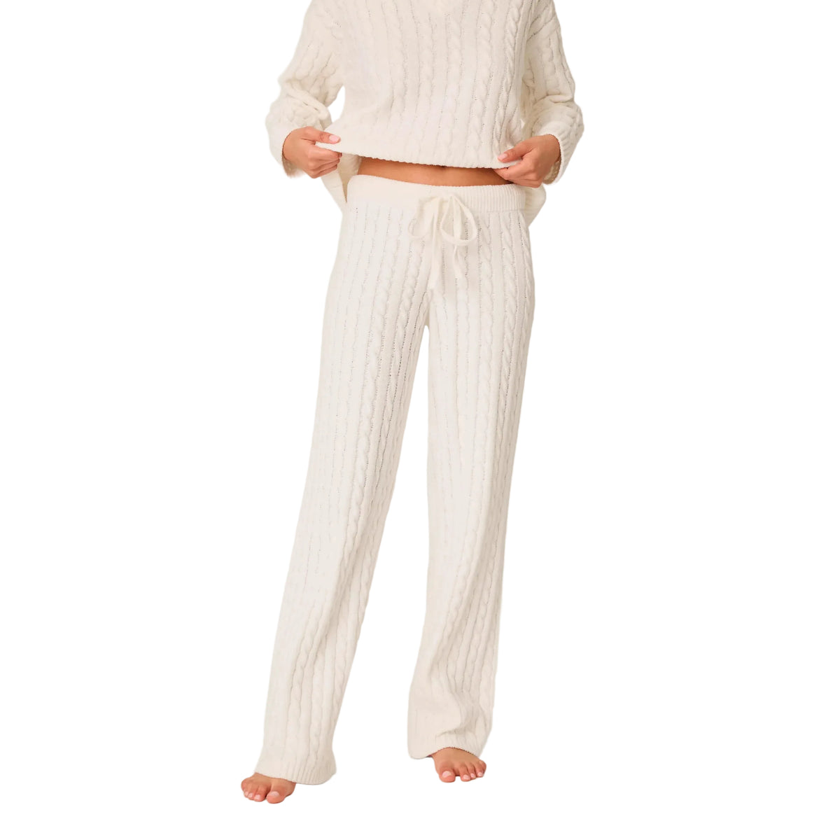 Women's Cozy Chenille Cable Knit Ivory Lounge Pants