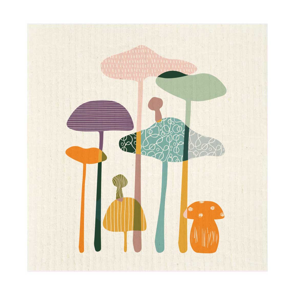 Tall & Colorful Mushrooms Swedish Dishcloth