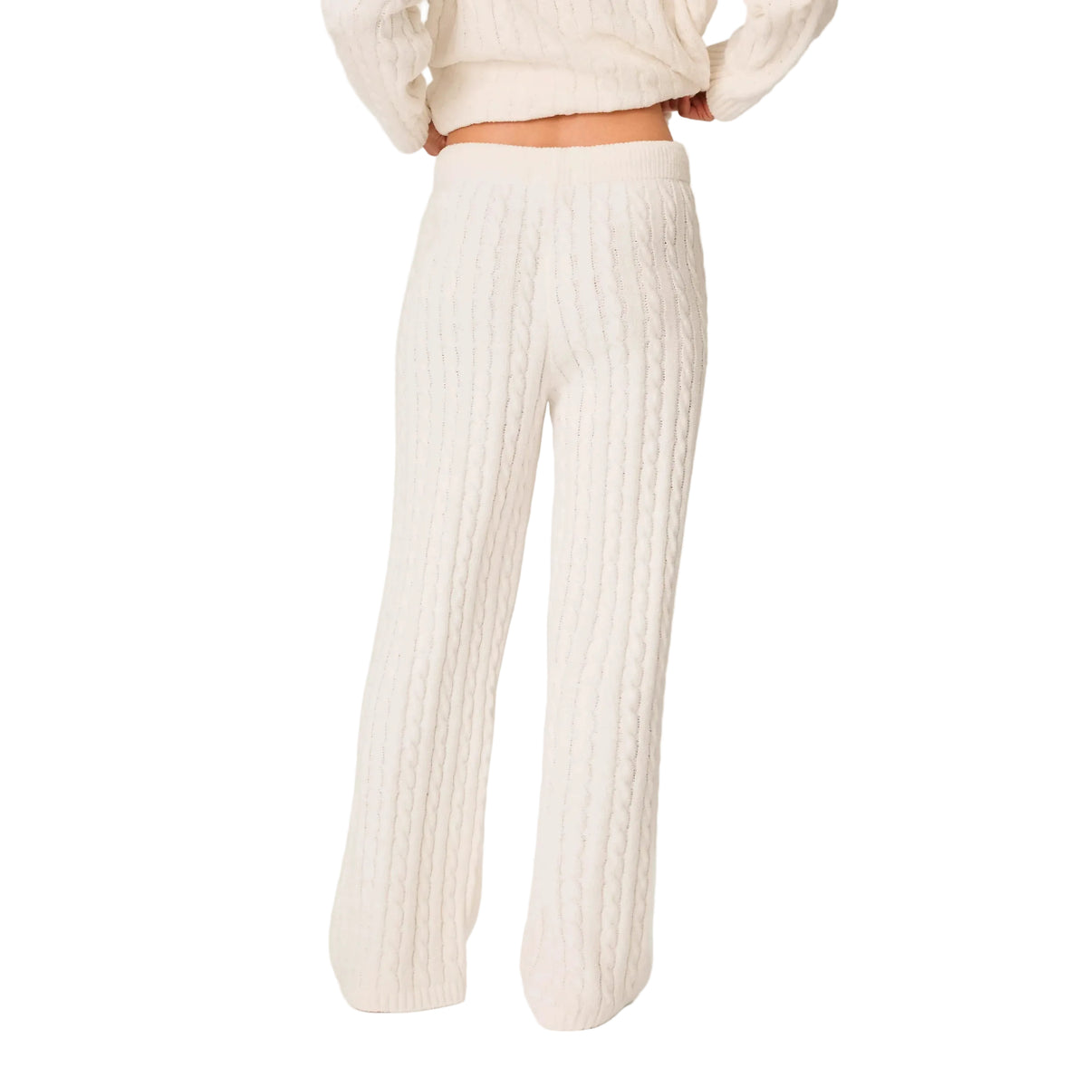 Women's Cozy Chenille Cable Knit Ivory Lounge Pants
