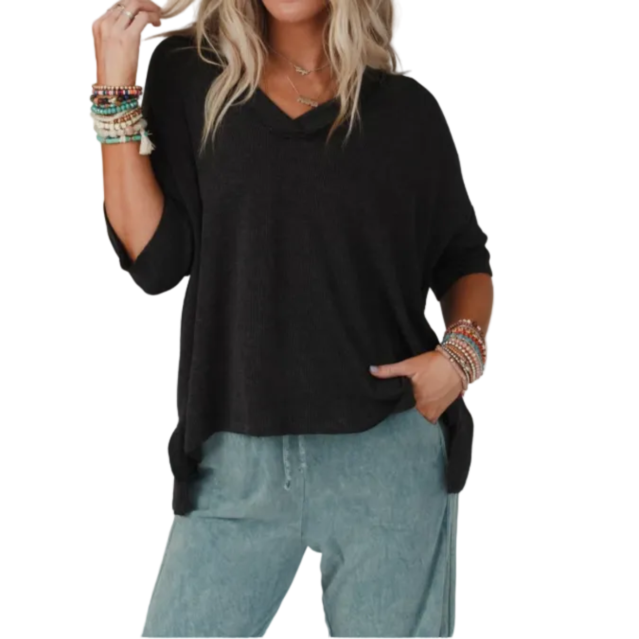 Women's On The Go V Neck Ribbed Essential Tee Shirt