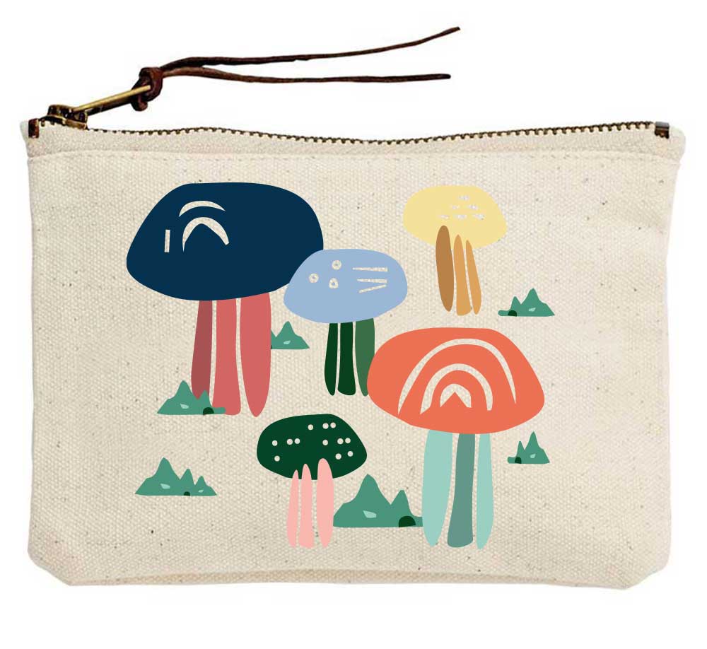 Colorblock Mushroom Cotton Canvas Pouch