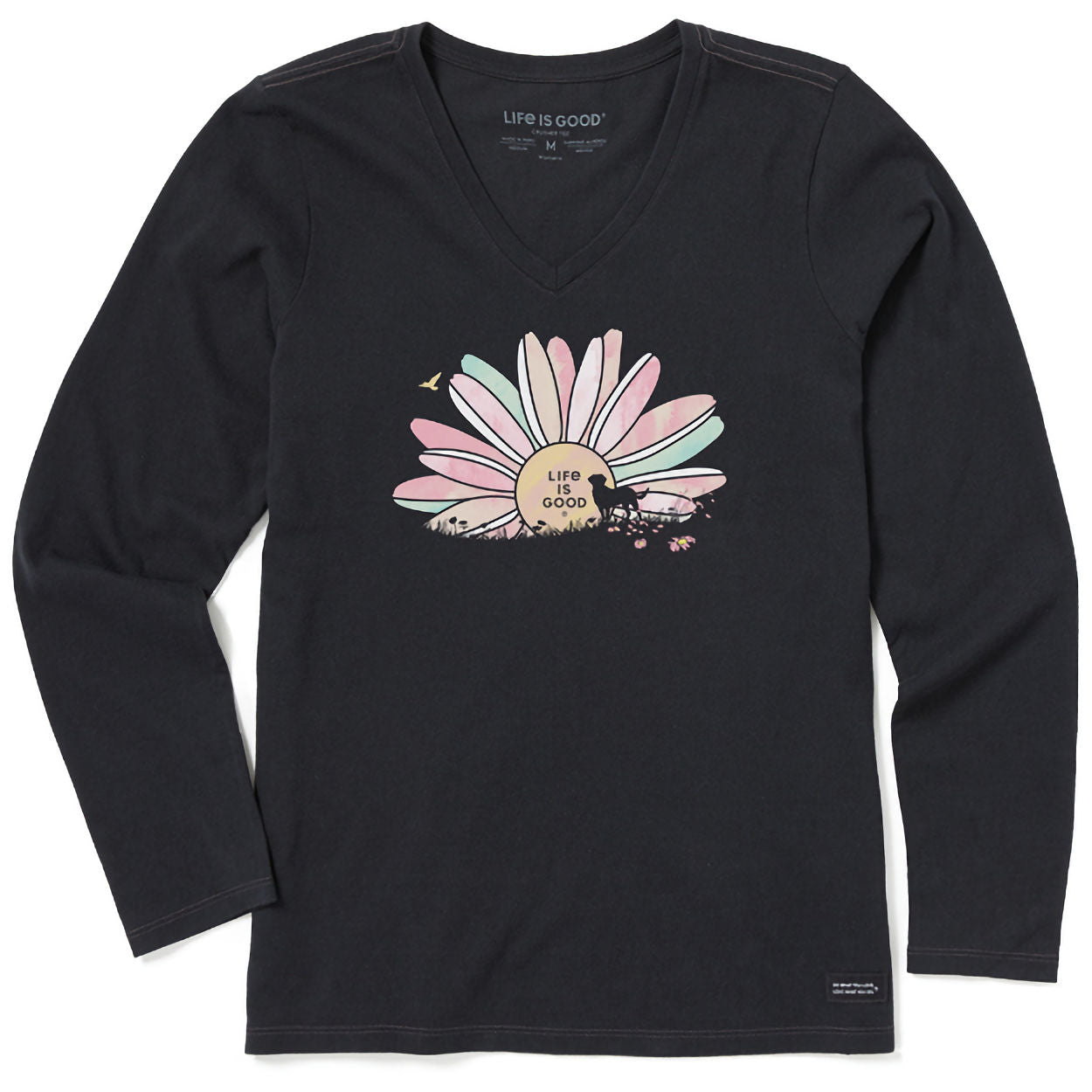 Women's Macro Micro Daisy Dog Long Sleeve Crusher Vee Shirt