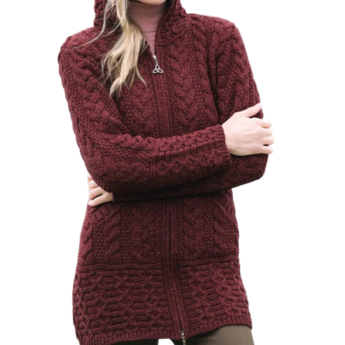 Women's Hooded Coat w/ Celtic Knot Zipper