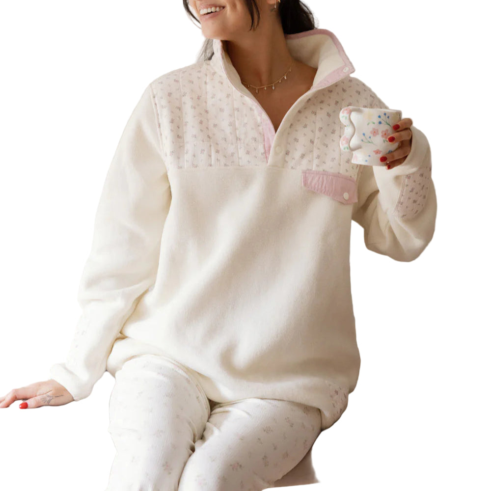 Women's Vintage Flower Henley Fleece Sweatshirt