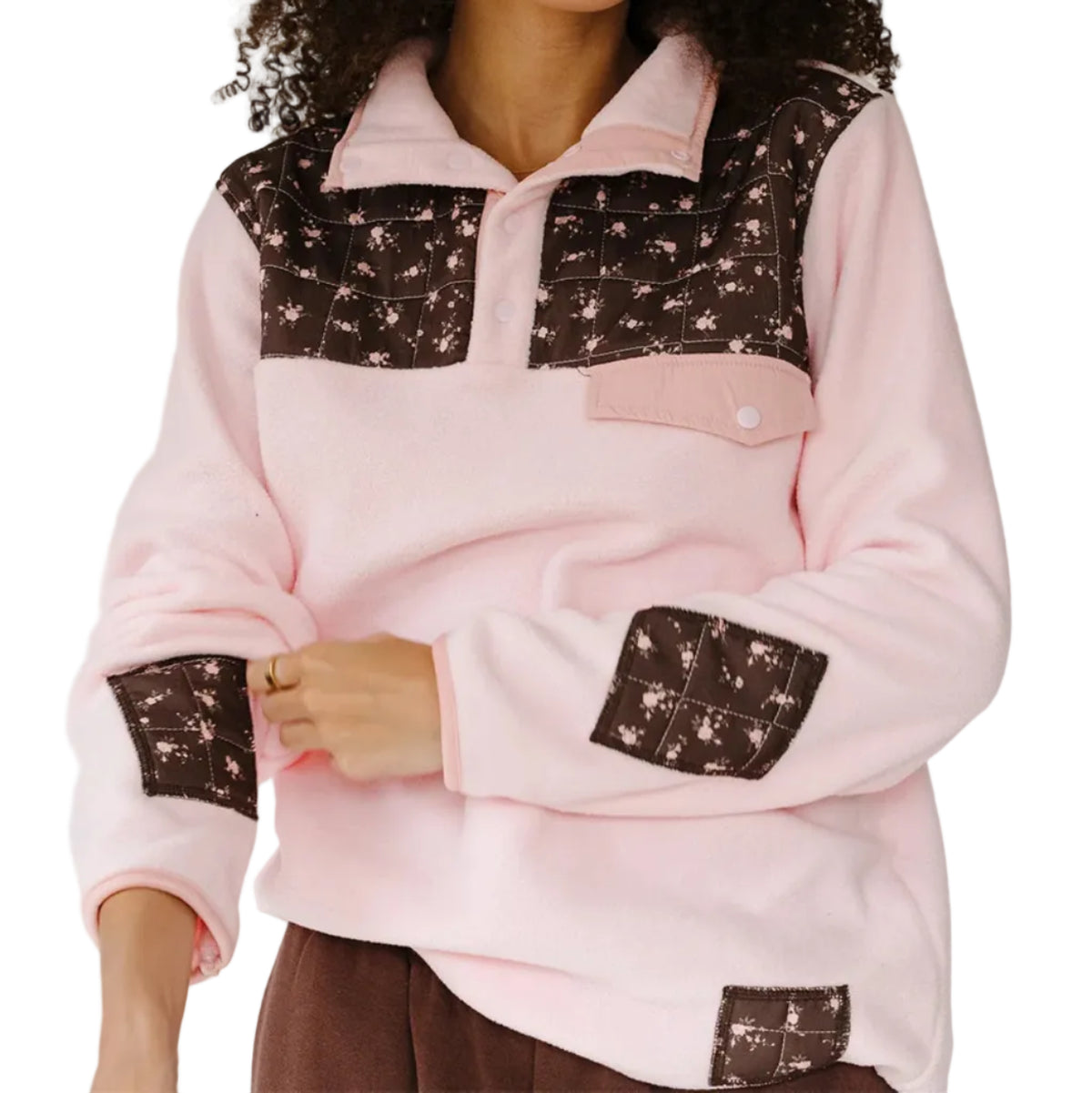 Women's Cocoa Blush Henley Sweater