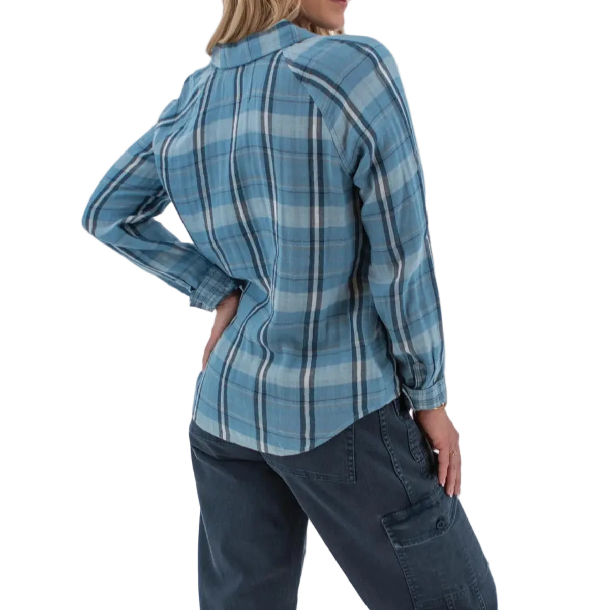 Women's Lark Raglan Contrast Plaid Buttondown Top