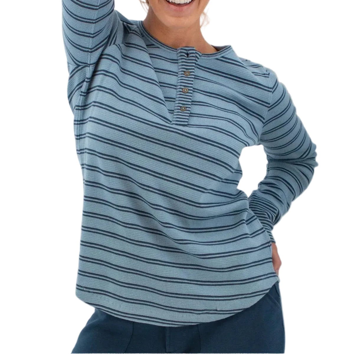Women's Nichole Thermal Striped Henley Shirt