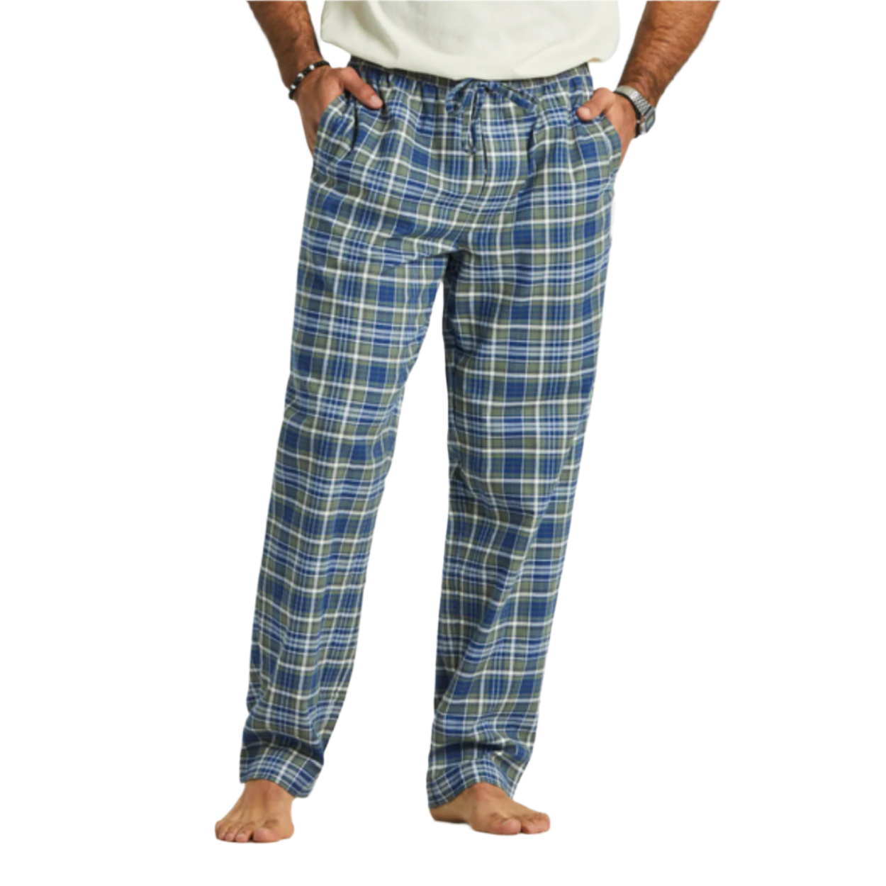 Men's Moss and Darkest Blue Plaid Pattern Classic Sleep Pants