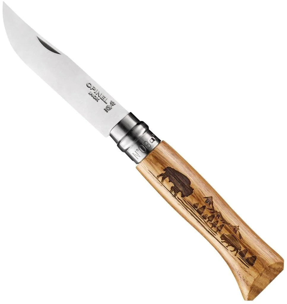 No.08 Stainless/Oak Engraved Knife