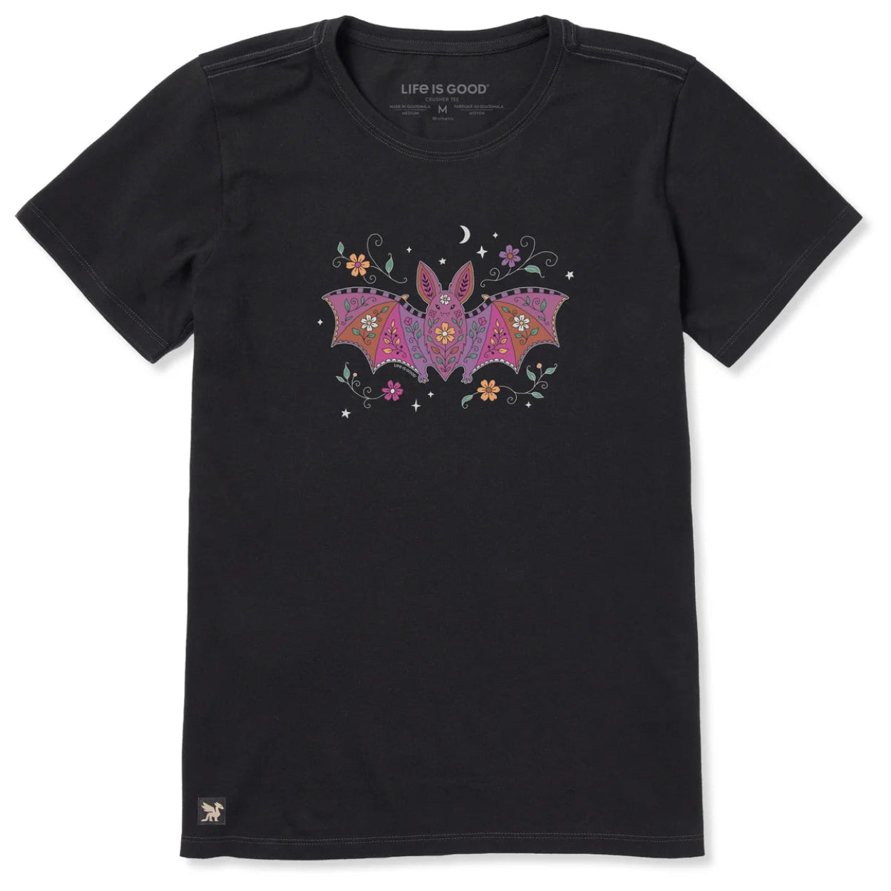 Women's Patchwork Doodle Bat Short Sleeve Crusher Tee Shirt