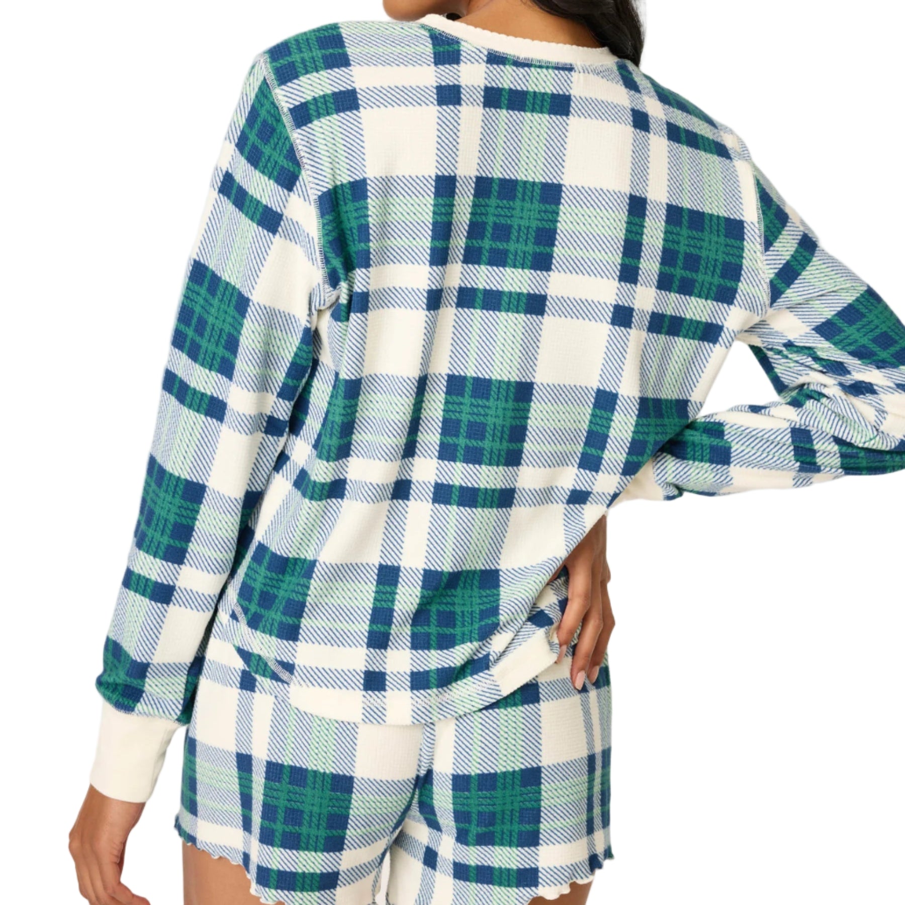 Women's Cozy Life Plaid Velour Thermal Long Sleeve Top