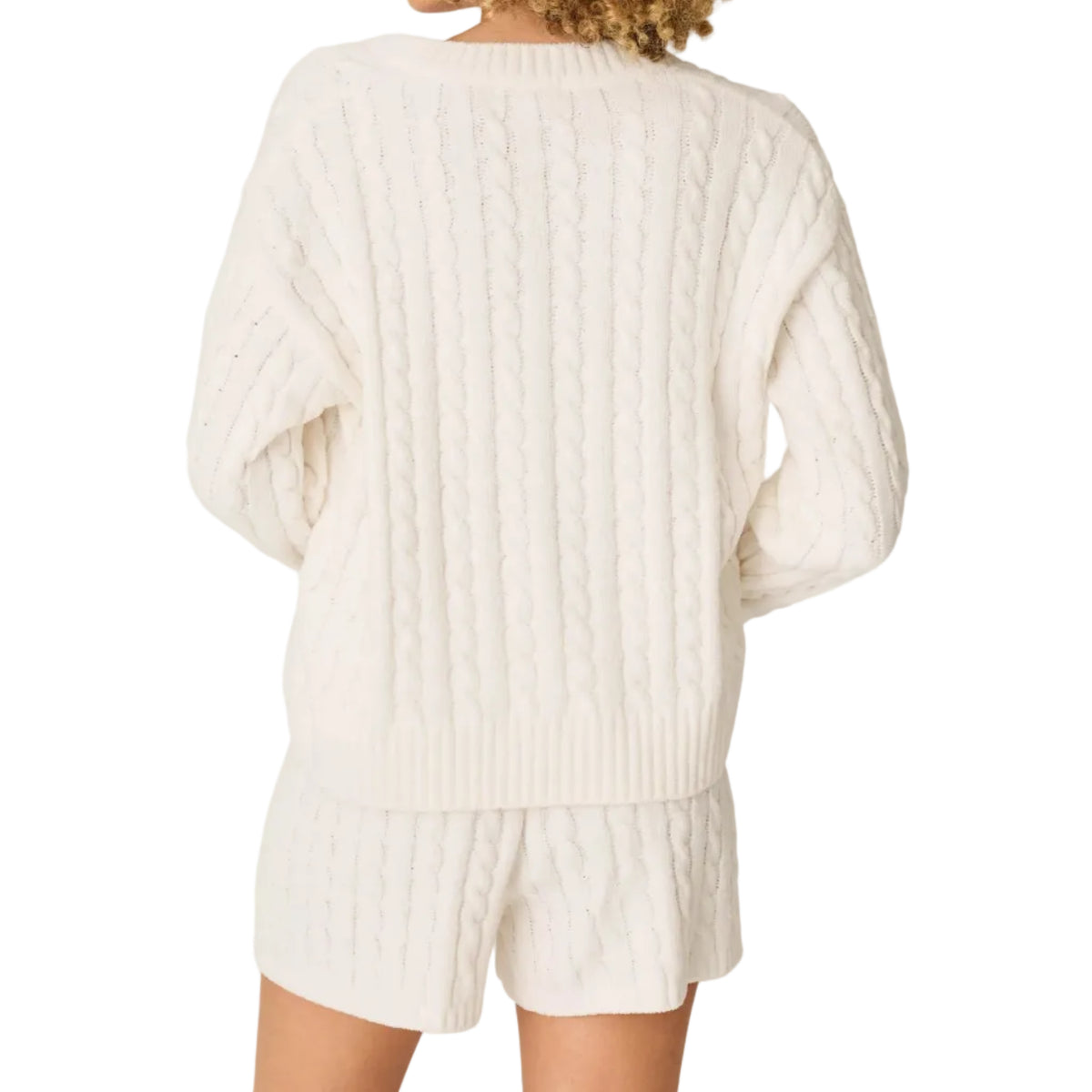 Women's Cozy Chenille Cable Knit Ivory V-Neck Sweater