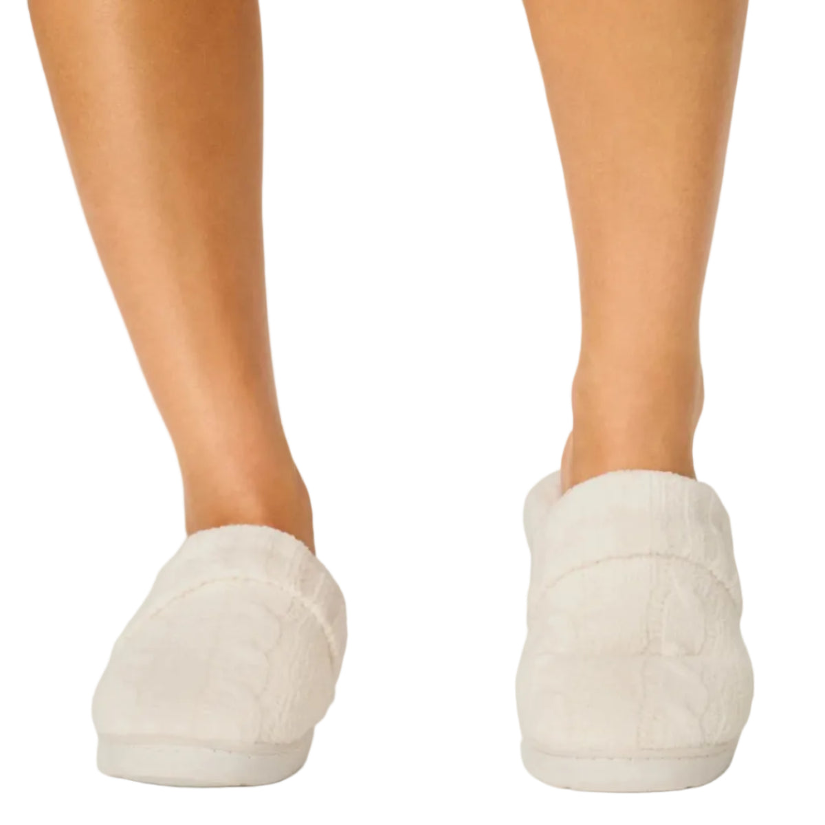Women's Slide Cable Crew Cozy Chenille Cable Knit Ivory Slippers