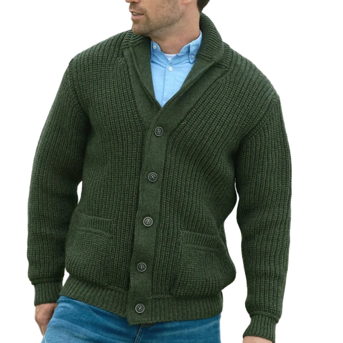 Men's Ribbed Merino Wool Shawl Cardigan Sweater