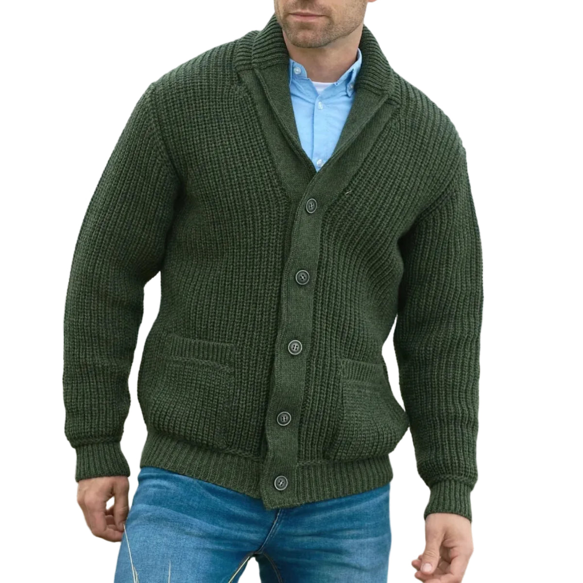 Men's Ribbed Merino Wool Shawl Cardigan Sweater