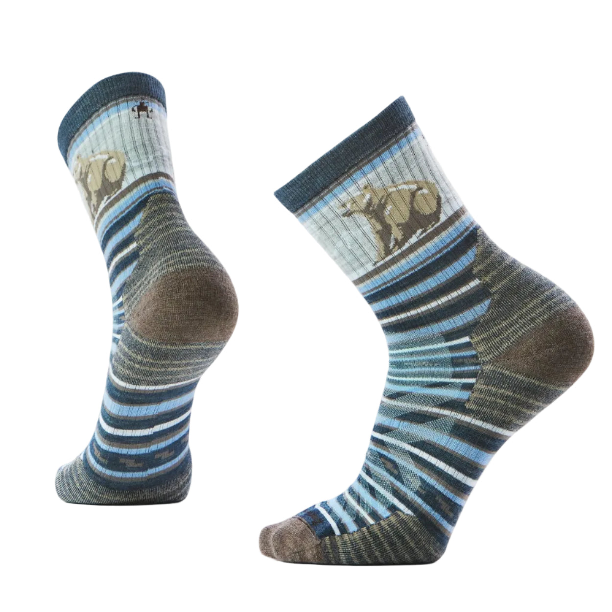 Men's Hike Targeted Cushion Bear Stripe Mid Crew Merino Wool Socks